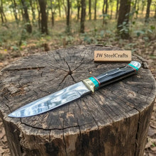 Load image into Gallery viewer, Carbon Steel 9-Inch Clip Point Bowie Knife — Buffalo Horn Handle with Turquoise Spacers