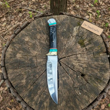 Load image into Gallery viewer, Carbon Steel 9-Inch Clip Point Bowie Knife — Buffalo Horn Handle with Turquoise Spacers