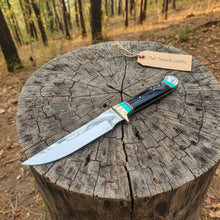 Load image into Gallery viewer, Carbon Steel 9-Inch Clip Point Bowie Knife — Buffalo Horn Handle with Turquoise Spacers