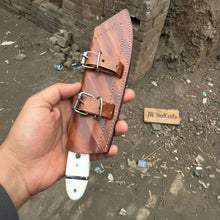 Load image into Gallery viewer, Handmade Carbon Steel Hunting Knife with White Epoxy Resin Handle