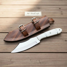 Load image into Gallery viewer, Handmade Carbon Steel Hunting Knife with White Epoxy Resin Handle