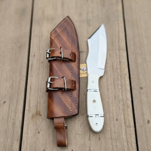 Load image into Gallery viewer, Handmade Carbon Steel Hunting Knife with White Epoxy Resin Handle