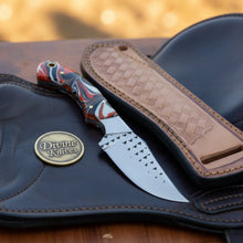 Load image into Gallery viewer, Orange Marble Resin Cowboy Belt Knife with Rasp-Style Blade