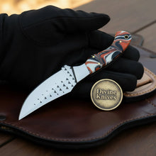 Load image into Gallery viewer, Orange Marble Resin Cowboy Belt Knife with Rasp-Style Blade