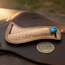 Load image into Gallery viewer, Turquoise Marble Rasp Cowboy Knife with Curved Rasp-Style Blade