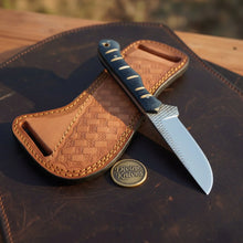 Load image into Gallery viewer, Black Infused Resin Rasp Cowboy Knife with Marbled Black Handle