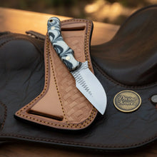 Load image into Gallery viewer, White Marble Resin Rasp Skinner Knife with Curved Rasp-Style Blade