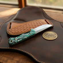 Load image into Gallery viewer, Green Swirl Resin Rasp Cowboy Knife with Clip Point Blade