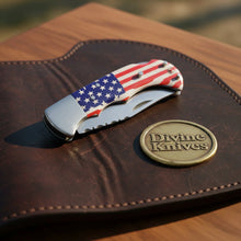 Load image into Gallery viewer, American Flag Lockback Pocket Knife with Patriotic Folding Blade