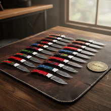 Load image into Gallery viewer, Damascus Folding Pocket Knife Lot with Assorted Color Handles