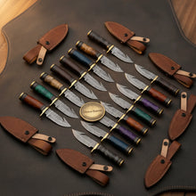 Load image into Gallery viewer, Damascus Gut Hook Skinner Lot with Assorted Color Handles