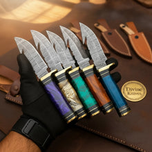Load image into Gallery viewer, Damascus Gut Hook Skinner Lot with Assorted Color Handles