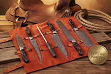 Load image into Gallery viewer, 6-Piece Chef Knife Set with Sharpening Rod and Leather Roll Case