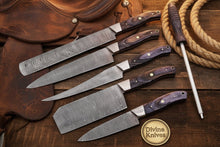 Load image into Gallery viewer, 6-Piece Chef Knife Set with Sharpening Rod and Leather Roll Case