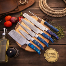 Load image into Gallery viewer, 6-Piece Blue Handle Chef Knife Set with Sharpening Rod