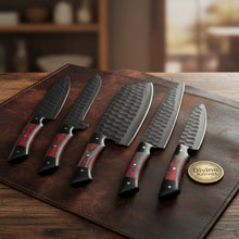 Load image into Gallery viewer, 5-Piece Hammered Black Chef Knife Set with Pakka Wood Handles