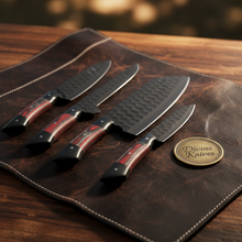 Load image into Gallery viewer, 5-Piece Hammered Black Chef Knife Set with Pakka Wood Handles