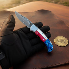 Load image into Gallery viewer, Americana Folding Pocket Knife with Patterned Steel Blade
