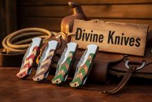 Load image into Gallery viewer, 5-Piece Chevron Inlay Folding Knife Set with Wood Mosaic Handles