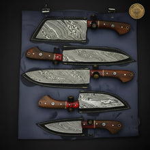 Load image into Gallery viewer, 4-Piece Chef Knife Set with Wood Handles and Red Resin Accents