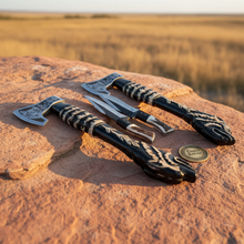 Load image into Gallery viewer, Wolf Engraved Axe and Skinner Knife Combo Set
