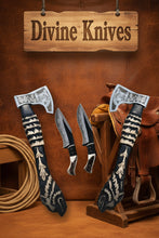 Load image into Gallery viewer, Wolf Engraved Axe and Skinner Knife Combo Set