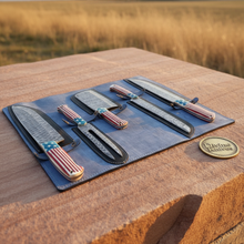 Load image into Gallery viewer, 5-Piece Patriotic Chef Knife Set with Leather Roll Case