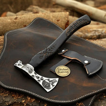 Load image into Gallery viewer, Skull Etched Belt Axe with Textured Wood Handle