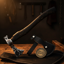 Load image into Gallery viewer, Skull Etched Belt Axe with Textured Wood Handle