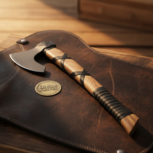 Load image into Gallery viewer, Norse Symbol Viking Axe with Leather Wrapped Wood Handle
