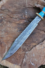 Load image into Gallery viewer, Turquoise Handle Damascus Dagger Set with Brass Bolsters
