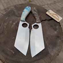 Load image into Gallery viewer, Mini Cleaver Knife Western Style Utility Cleaver Thumb Hole Resin Handle Fixed Blade