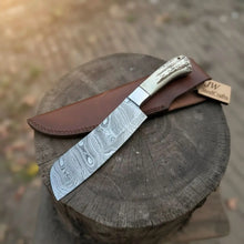 Load image into Gallery viewer, Handmade Damascus Cimeter Butcher Knife with Synthetic Stag Handle