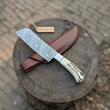 Load image into Gallery viewer, Handmade Damascus Cimeter Butcher Knife with Synthetic Stag Handle