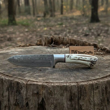 Load image into Gallery viewer, Handmade Damascus Skinner Knife with Synthetic Stag Handle | Full Tang Drop Point Blade