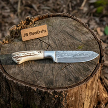Load image into Gallery viewer, Handmade Damascus Skinner Knife with Synthetic Stag Handle | Full Tang Drop Point Blade