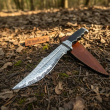 Load image into Gallery viewer, Handmade Carbon Steel Bowie Knife with Black Resin Handle | Full Tang Clip Point Blade