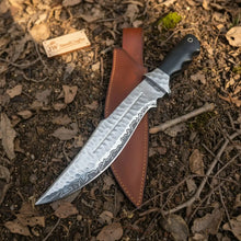 Load image into Gallery viewer, Handmade Carbon Steel Bowie Knife with Black Resin Handle | Full Tang Clip Point Blade