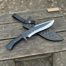 Load image into Gallery viewer, Handmade Carbon Steel Clip Point Bowie Knife with Black Micarta Handle
