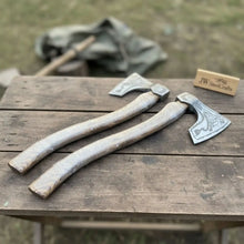 Load image into Gallery viewer, Norse Bearded Axe Pair — Viking Style Handmade Wood Cutting Tool
