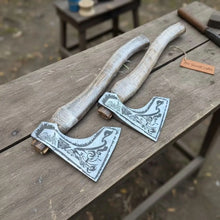Load image into Gallery viewer, Norse Bearded Axe Pair — Viking Style Handmade Wood Cutting Tool