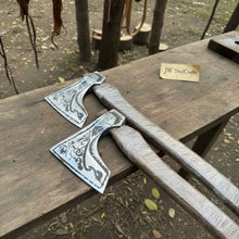 Load image into Gallery viewer, Norse Bearded Axe Pair — Viking Style Handmade Wood Cutting Tool