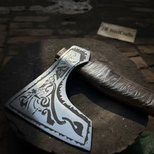 Load image into Gallery viewer, Norse Bearded Axe Pair — Viking Style Handmade Wood Cutting Tool
