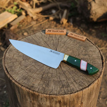 Load image into Gallery viewer, Carbon Steel Chef Knife 8” blade  Green Handle Sharp Kitchen Knife