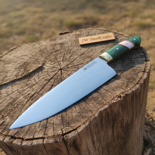 Load image into Gallery viewer, Carbon Steel Chef Knife 8” blade  Green Handle Sharp Kitchen Knife