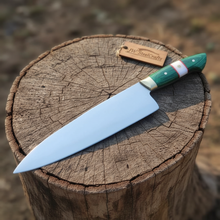 Load image into Gallery viewer, Carbon Steel Chef Knife 8” blade  Green Handle Sharp Kitchen Knife