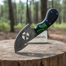Load image into Gallery viewer, Damascus Steel Folding Gut Hook Skinner Knife 3-4 Inch Hunting Pocket Knife Liner Lock