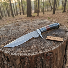 Load image into Gallery viewer, Handmade Damascus Bowie Knife with Colored Bone Handle | Full Tang Fixed Blade