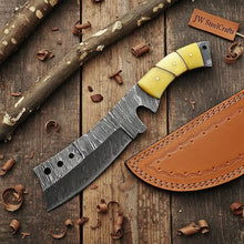 Load image into Gallery viewer, Handmade Damascus Tanto Knife with Camel Bone Handle | Full Tang Fixed Blade
