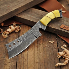 Load image into Gallery viewer, Handmade Damascus Tanto Knife with Camel Bone Handle | Full Tang Fixed Blade